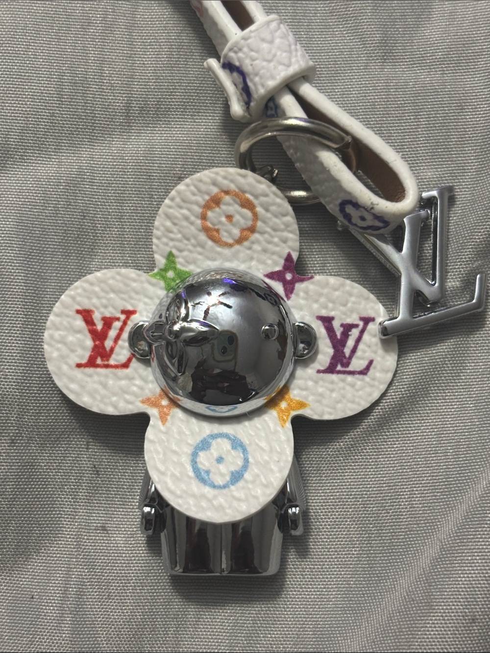 Louis Vuitton White Multicolor Monogram Flower Key Charm with Silver Hardware